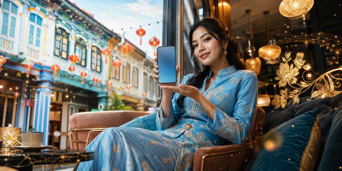 Pemain wanita Malaysia di Penang menyemak tetapan telefon sebelum memasang aplikasi 82major